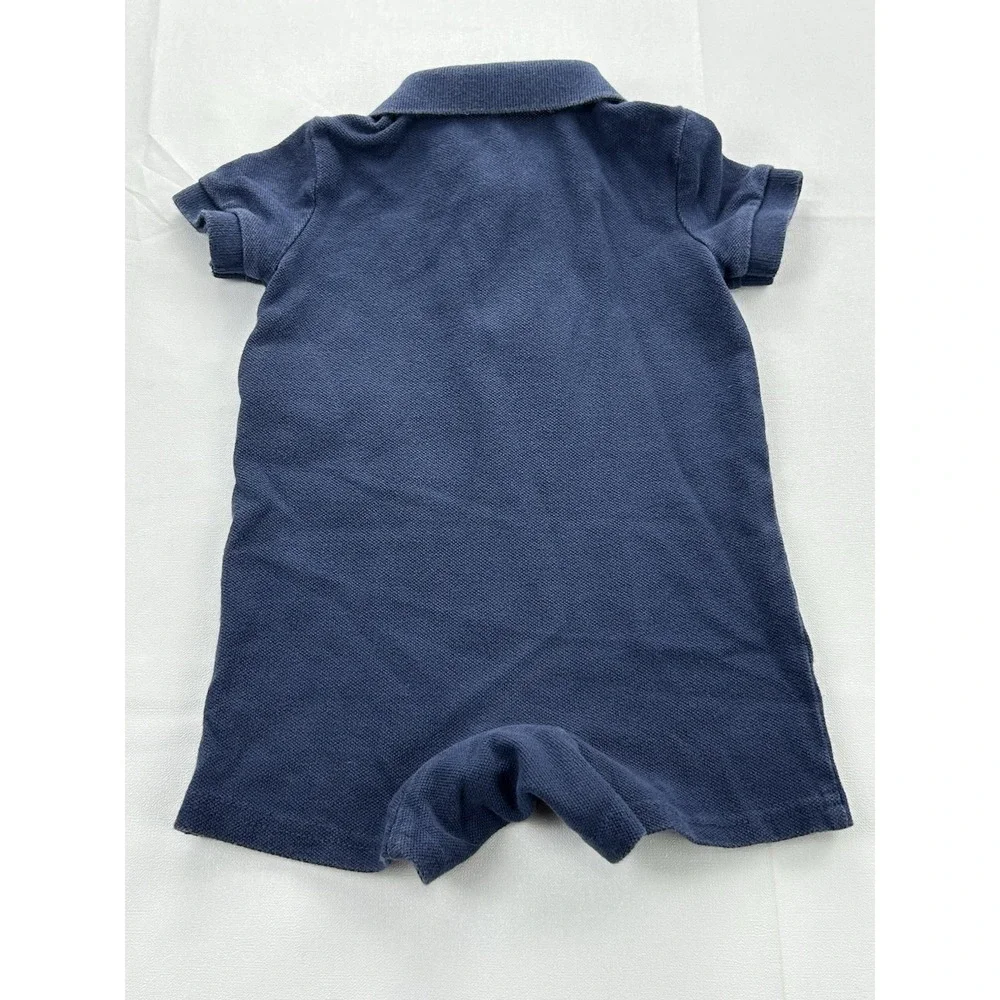 Ralph Lauren Baby Boys 3M Navy Polo Romper Shortall Sailboat Nautical Cotton
